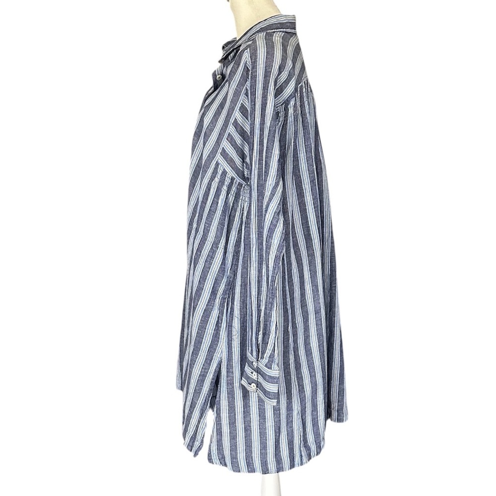 Free People Audrey Stripe Linen Blend Button Down Shirt Dress Size Medium - Picture 4 of 10